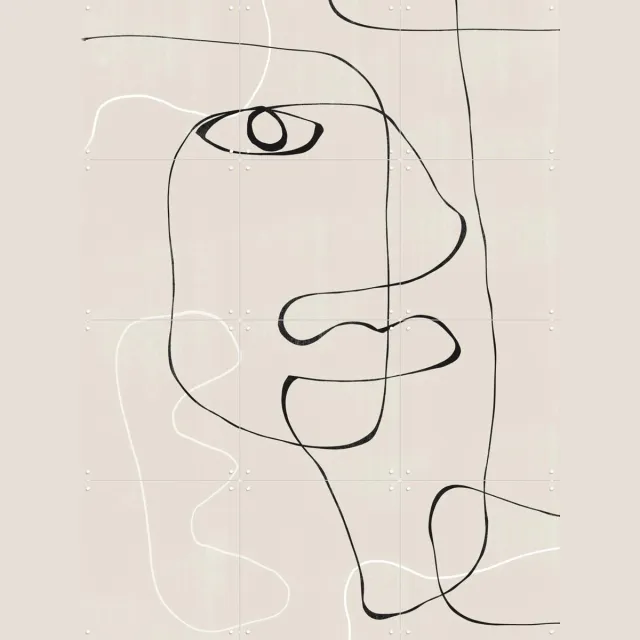 IXXI Abstract Face No1., The Miuus Studio & Various - 60 x 80 cm - Grote wanddecoratie en posters - Line art, Minimalisme, Illustraties, Digitale Zwart en wit / Zwart / Wit / Beige