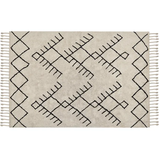 Beliani ERLER - Laagpolig vloerkleed - Lichtbeige - 140 x 200 cm - Katoen