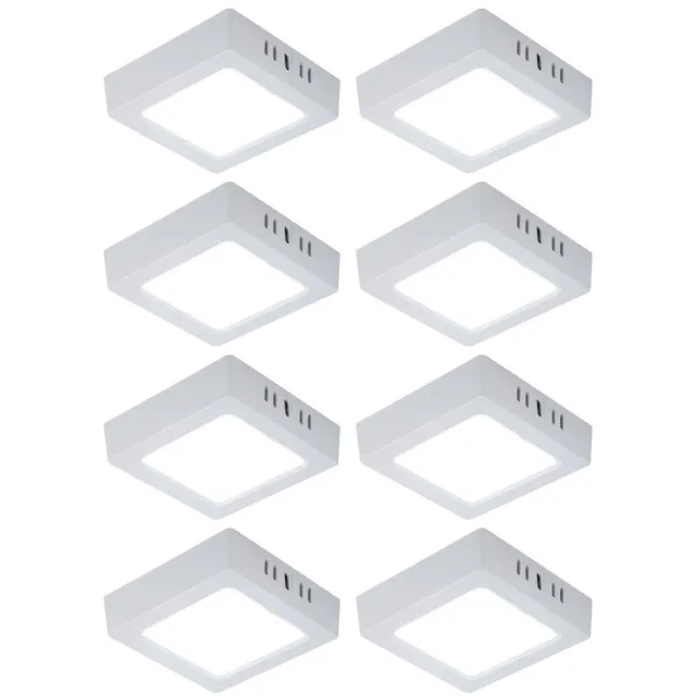 V-TAC LED plafondlamp woonkamerverlichting halverlichting opbouw paneel vierkante keukenlamp, wit kunststof, 6W 660lm 6500K koel wit, L 12 cm , set van 8