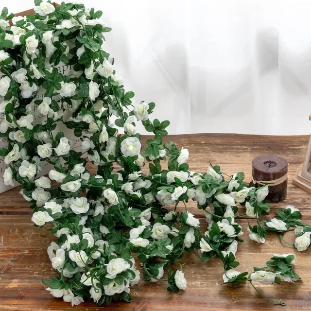 FLITI Kunstbloemen Witte Rozenrank – Set van 10 – 2,4 Meter Lange Rozen Slingers – Elegante Kunstrozen – Voor Bruiloft, Feestdecoratie, Tuin & Interieur