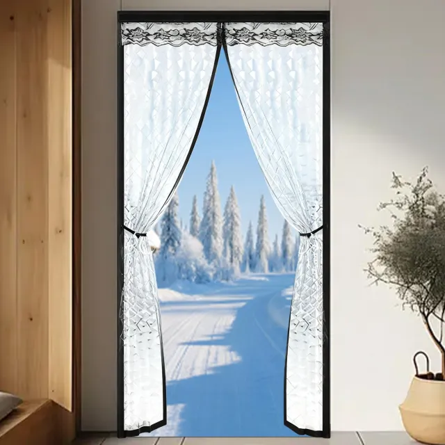Famanu Isolerend magnetisch warmtewerend gordijn van PEVA, 90 x 210 cm, voor woonkamer en balkondeur, zwart waterkubusdesign, semi-transparant, eenvoudig te installeren