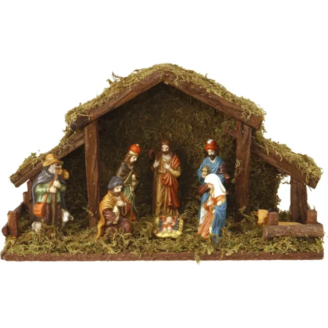 Warenhuisthuis Kerststal met verlichting - 39 x 15 x 22,5 cm - Op batterijen Multikleur