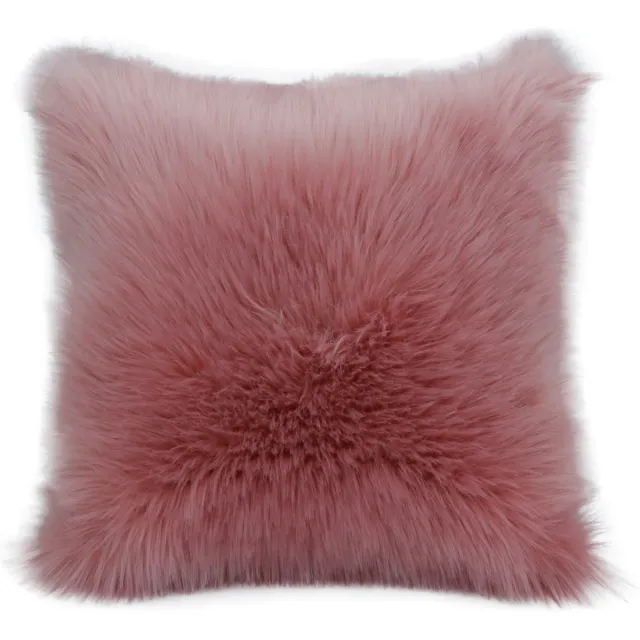 Fine Asianliving Decoratieve Fluffy Sierkussen 100% echte schapenvacht met vulling 45x45cm Roze