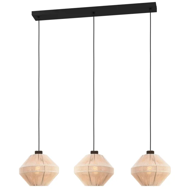 EGLO Midsumer Hanglamp - 3 x E27 - 92 cm - Zwart|Crème - Textiel Zwart;Crème;