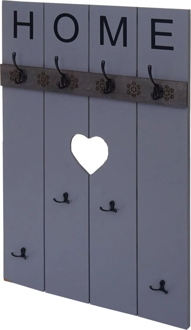 MCW Wandgarderobe MCW-C89 Home, garderobe paneel garderobe, shabby look vintage, 8 haken 91x60cm ~ grijsblauw