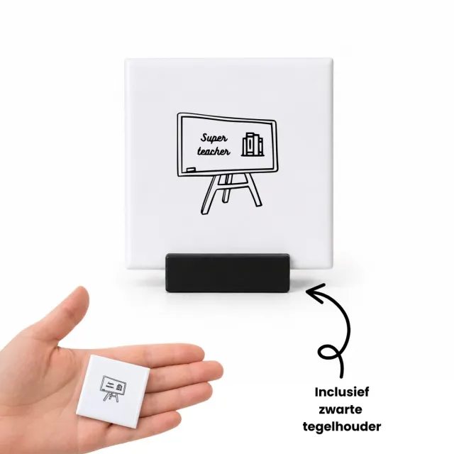 Hacebo Super teacher tegeltje met tegelhouder - Docent - leraar/ lerares cadeau - tegeltjes met tekst - afscheidscadeau docent - bedank cadeau - meester bedankt - collega cadeau - spreuktegels - 4.8x4.8 CM Wit