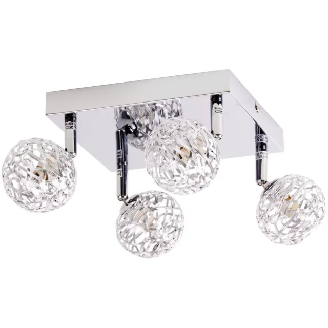 Globo Lighting Plafondlamp bollen chroom woonkamerlamp plafondlamp vlechtwerk hallamp draaibaar, metaal, 4-bol G9, LxBxH 25x20x15 cm zilver