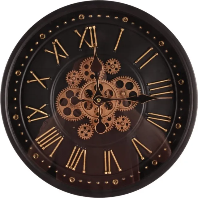 Baroque Klok - Wandklok Buffalo 40 cm - Zwart - Rond - Metaal - 40x40x7 - Iron+glass Black