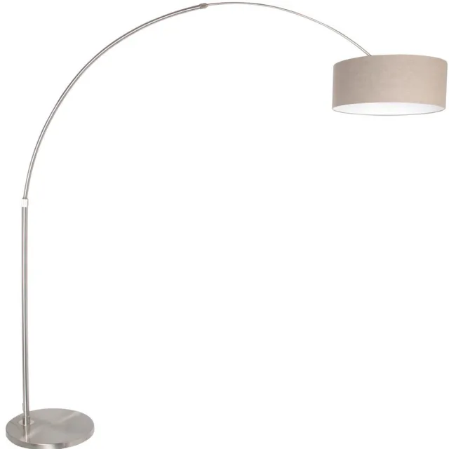 Steinhauer Vloerlamp Staalkleurig met Grijs Linnen Kap - Sparkled Light 9904ST - Steinhauer - Draaibaar, Kantelbaar en Hoogte Verstelbaar - Metaal/Textiel