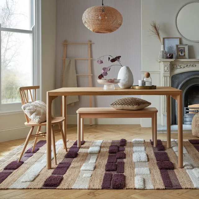 flycarpets Laagpolig Medina Blocks Jute Vloerkleed Naturel / Paars