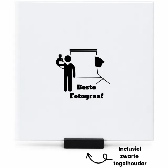 Hacebo Beste Fotograaf tegeltje met tegelhouder - Beroepen - beste fotograaf ever - cadeau fotograaf - tegeltjes met tekst - leuk cadeau voor de beste fotograaf om te geven - verjaardag fotograaf - spreuktegels - 15x15 CM Wit