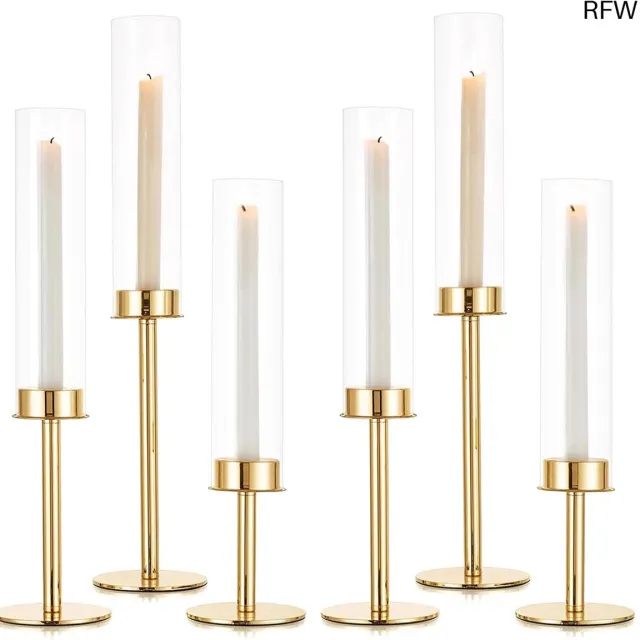 RFWR 48 cm Hoge Kandelaar Kaarshouders Set van 6 - Elegante Tafeldecoratie voor Bruiloft en Diner Goud