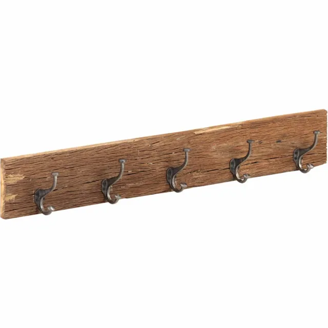 vidaXL Wandkapstok met 5 haken 100x2,5x15 cm massief gerecycled hout Bruin