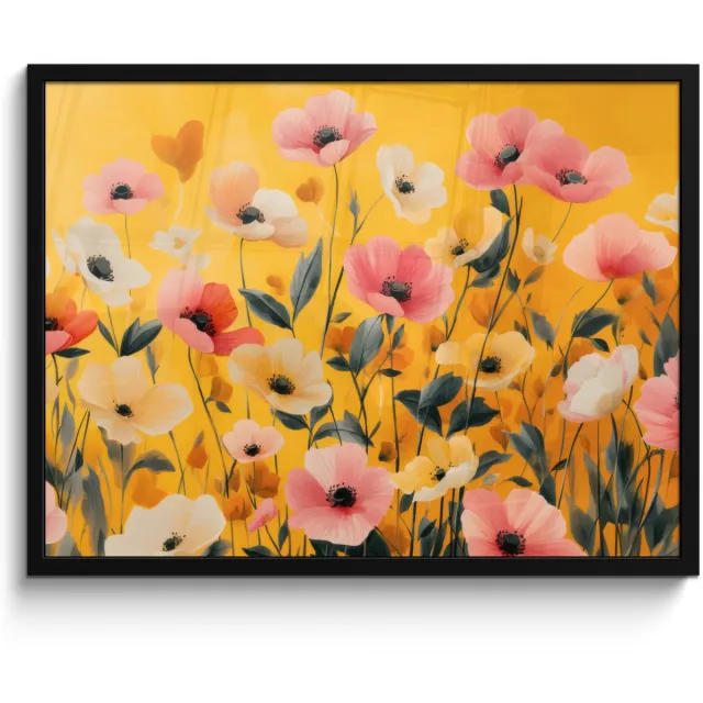 FrameYourWall Poster in lijst - Fotolijst 70x50 cm - Posters - Bloemen - Veld - Geel - Posterlijst zwart - Decoratie - Wanddecoratie woonkamer - Muurdecoratie slaapkamer