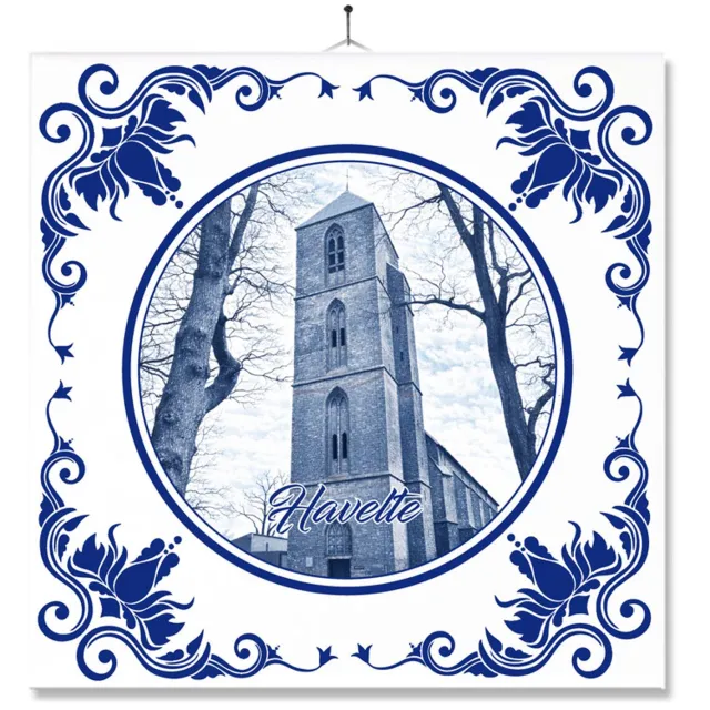 MC Living Tegel Met Opdruk | Havelte | Delft Blauw | Cadeau | Inclusief Geschenkdoos | Standaard | Ophangsysteem Ontwerp 1