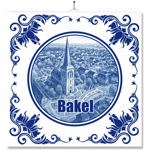MC Living Tegel Met Opdruk | Bakel | Delft Blauw | Cadeau | Inclusief Geschenkdoos | Standaard | Ophangsysteem Ontwerp 1