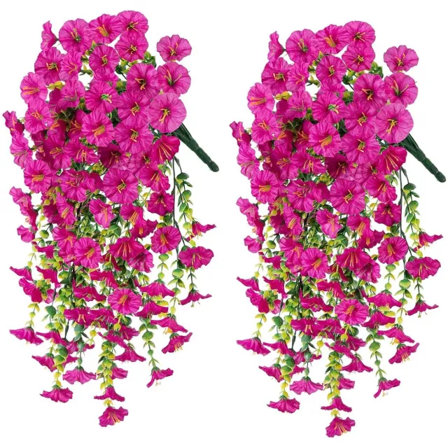 Flintry 2 stuks uv-bestendige kunstbloemen voor buiten, 75 cm realistische bougainvillea-bloemen van kunstzijde, nep hangplanten voor op de veranda of het balkon Rosérood