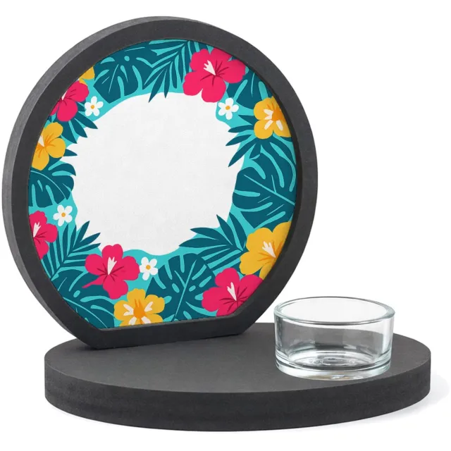 Mr Cadeautjes MDF inleg theelichthouder ~8 cm - design Fris botanisch herhaalpatroon met een speels centraal labelv | cadeau Wit