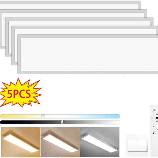 Oraymin 5 Stuks Dimbare LED Plafondlamp 30W 100x25cm – 3300lm – Afstandsbediening – Paneel Wit