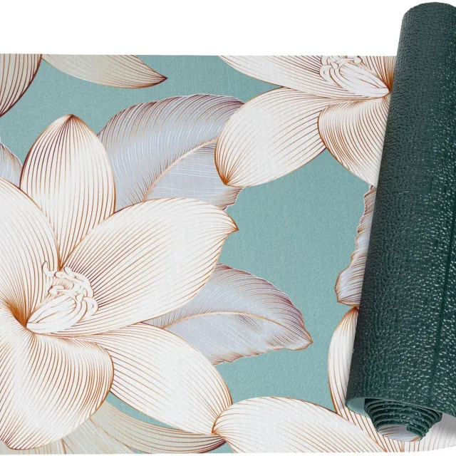 ANRO Keukenloper Filadelfo Lotusbloemen Turquoise-Crème 160x52cm – Antislip Gangloper Tapijtloper