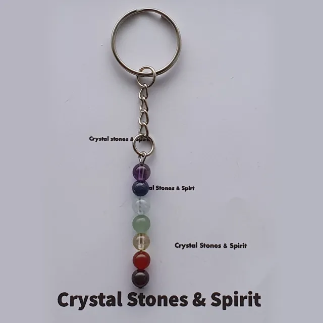 mineraalsteen Sleutelhanger "De 7 Chakra's" rood, geel, groen,blauw ,paars