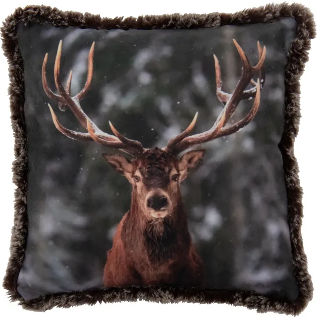 J-Line kussen Rendier - polyester - bruin