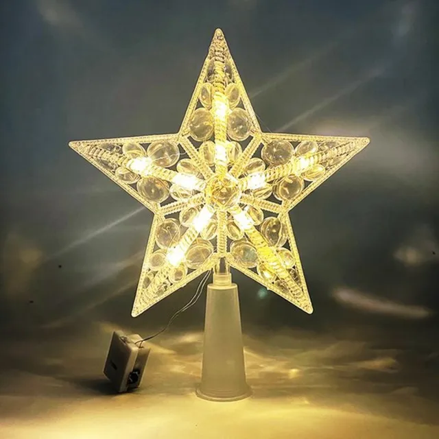 Mrilary Kerstster, kerstboomversiering, verlichte kerstboomster, kerstboomversiering, warme lichtster, 15 cm, kerstboomversiering voor binnen en buiten Transparant
