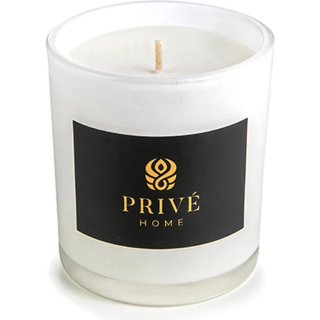 Privé Home Luxe Geurende Soja Kaars 280 g - Mimosa & Poire -Privé in mooie cadeau verpakking Wit