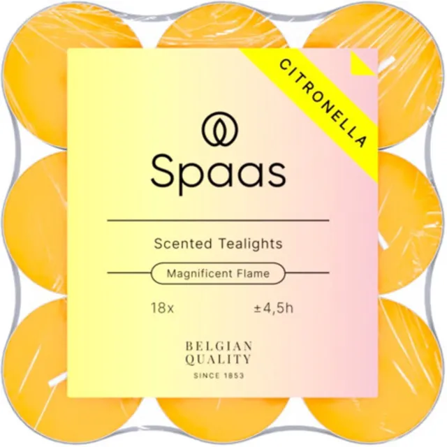 Spaas Citronella Theelichten Brandduur ± 4,5 u Levendig Geel 18 stuks