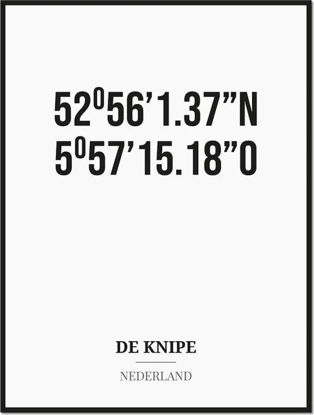 Studio216 Poster/kaart DE KNIPE met coördinaten zwart, wit