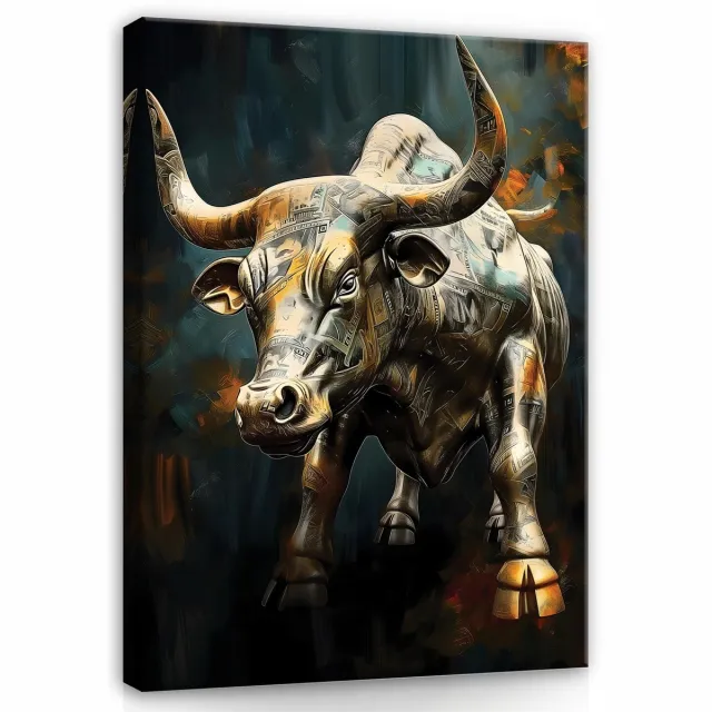 WALLARENA Canvas schilderij - 60x40 cm - motiverende afbeelding van geld en een stier voor de slaapkamer of woonkamer multikleurig