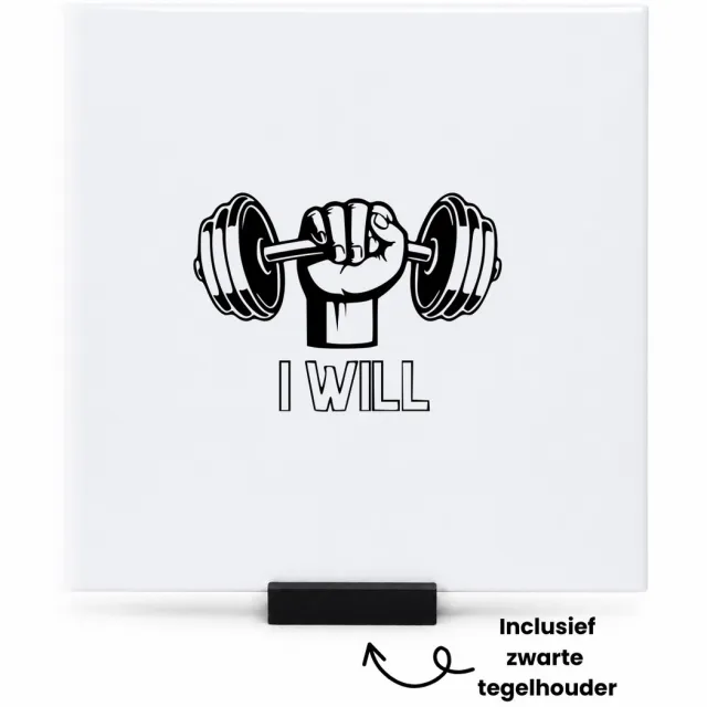 Hacebo Fitness tegeltje met tegelhouder - Fitness - Beste sporter die er is - tegeltjes met tekst - gym - sport - doorzetter - discipline - leuk cadeau voor iemand die van fitness houdt - spreuktegels - 15x15 CM Wit
