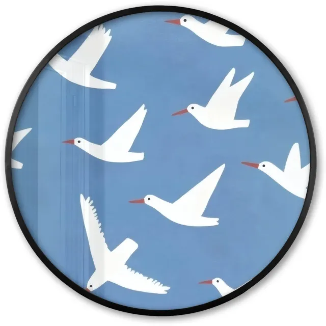 FrameYourWall Poster in lijst Rond - Fotolijst 60x60 cm - Posters - Vogels - Wit - Patroon - Ronde posterlijst zwart - Decoratie - Wanddecoratie woonkamer - Muurdecoratie slaapkamer