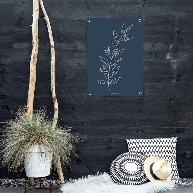 MOODZ design Tuinposter | Buitenposter | Illustratie natuur 2 | 70 x 100 cm | Blauw