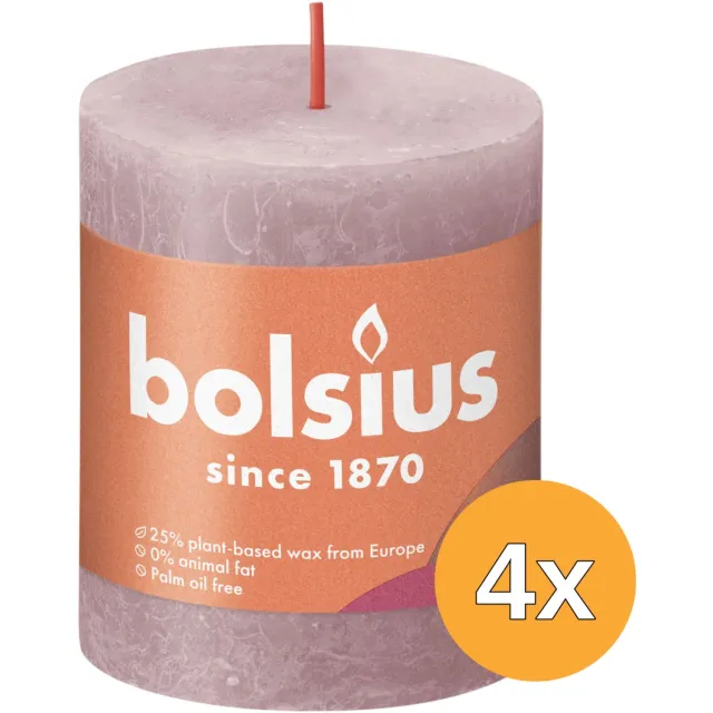 Bolsius Stompkaarsen Shine 4 st rustiek 80x68 mm ash rose Oud Roze