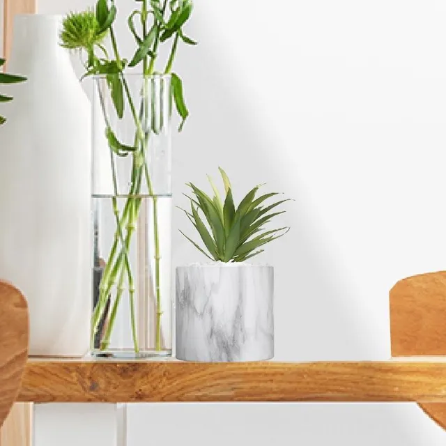 Silumen 18 cm kunstmatige vetplant met marmeren pot - Pierre|Dolomite|Polyéthylène PE - Wit - SILUMEN Andere
