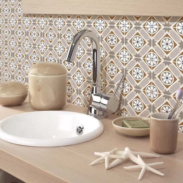 Ambiance Sticker Zelfklevende tegelmuurstickers voor keuken en badkamer - 9 cementtegelstickers, Azulejos Mataro - 9 stickers, 15x15cm multi color