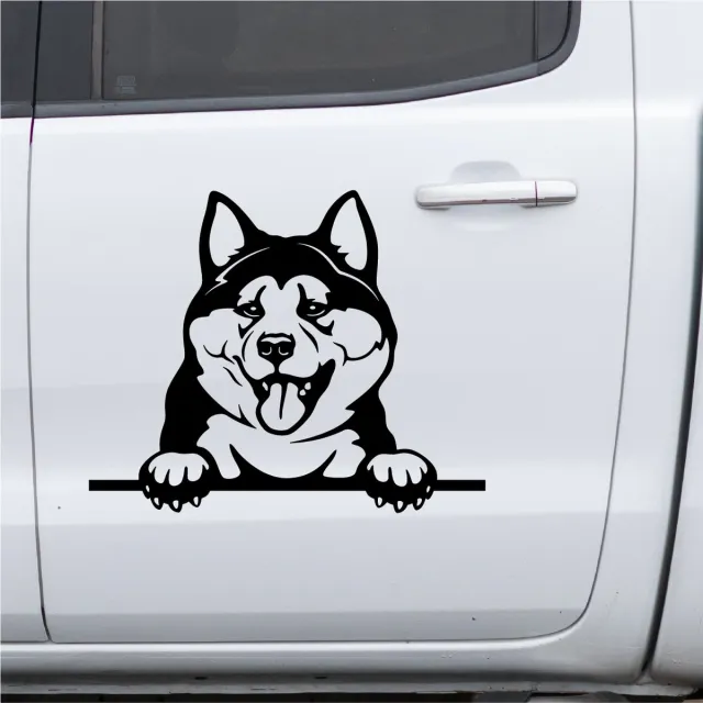 Alleenmaarstickers.com 6 Raamstickers / autostickers Akita - transparante zelfklevende sticker - 1 x 35cm, 1 x 25cm en 4 x 15cm, uitgesneden sticker - honden sticker - zwarte opdruk