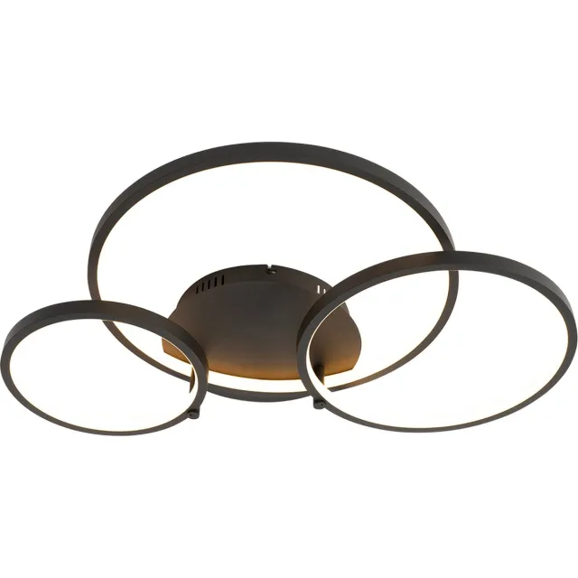 QAZQA rondas - Design Dimbare LED Plafondlamp met Dimmer - 3 lichts - L 77.5 cm - Zwart - Woonkamer | Slaapkamer | Keuken Zwart Smart LED