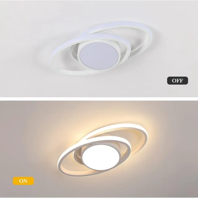 Haobosic Dubbele ovale aluminium LED-plafondlamp - wit, 39W, warm licht 3000K