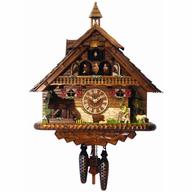Engstler 45112_MT - Koekoeksklok - 1-daags kettinguurwerk - Notenhout - met muziek met dansend paar - 43 cm