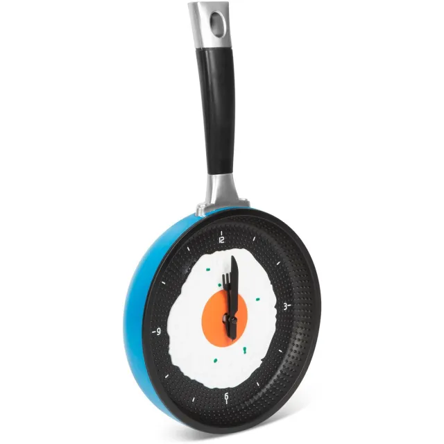 Delight Keuken Wandklok als Koekenpan - Gebakken Ei Design met Vork & Mes - Blauw 1 Stuks [W1060A]
