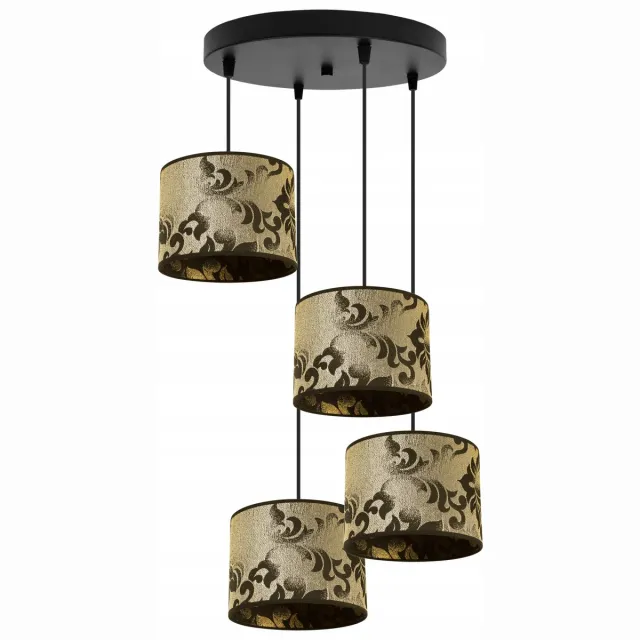 HOME LIGHT Light-Home Werona – Plafondlamp 4-lichts – Verstelbare hoogte – Zwart met goud – Stoffen lampenkappen Goud/zwart
