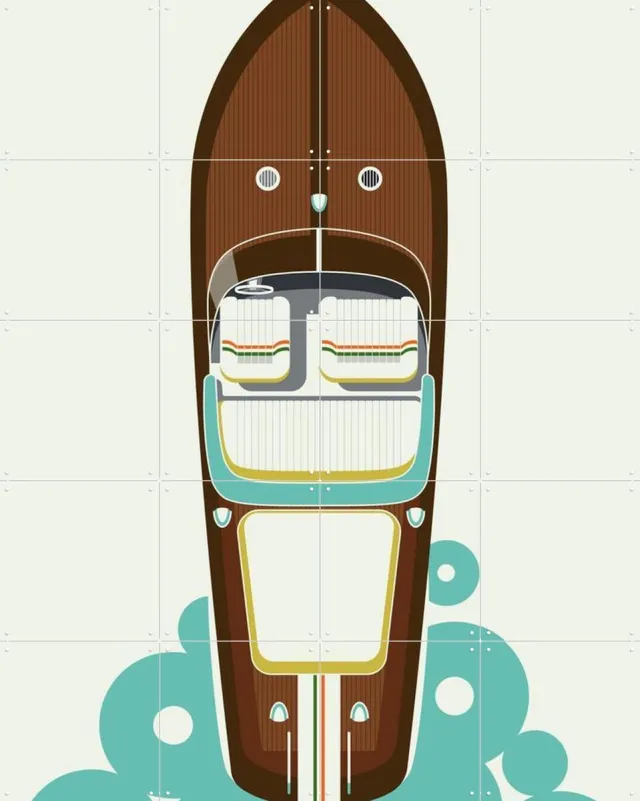 IXXI Riva, Bo Lundberg - 80 x 100 cm - Grote wanddecoratie en posters - Kleurrijk, Digitale Kunst, Vintage, Illustraties, Geometrische Kunst, Mancave Bruin