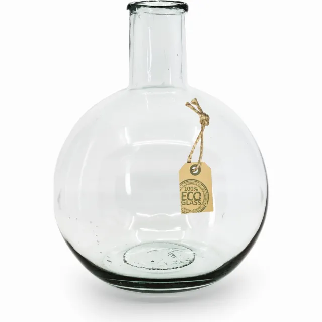 Jodeco Design BOL bloemenvaas met flessenhals - eco glas - D22 x H31 cm - transparant - Boeket of losse bloemen