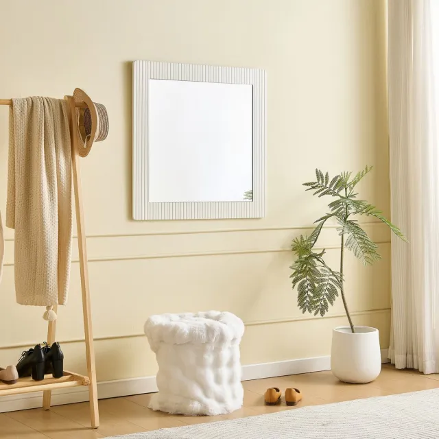 MODENUIT Wandspiegel Vierkant 80 x 80 cm - Wit MDF Houtlook - Wandmontage - Voor Hal, Slaapkamer En Woonkamer