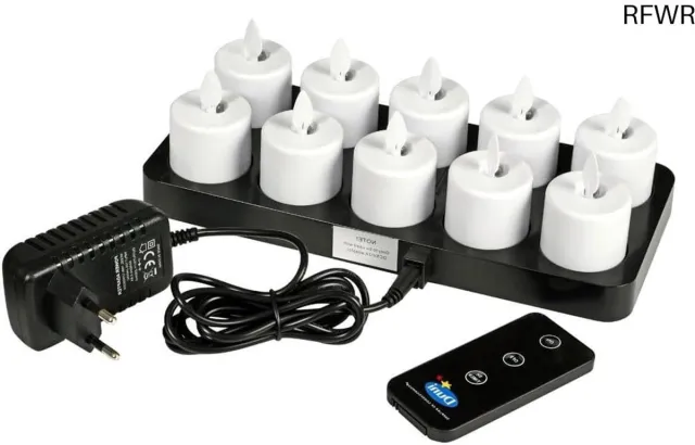 RFWR LED-lichtset met bewegende vlam - 10 oplaadbare kaarsen Wit