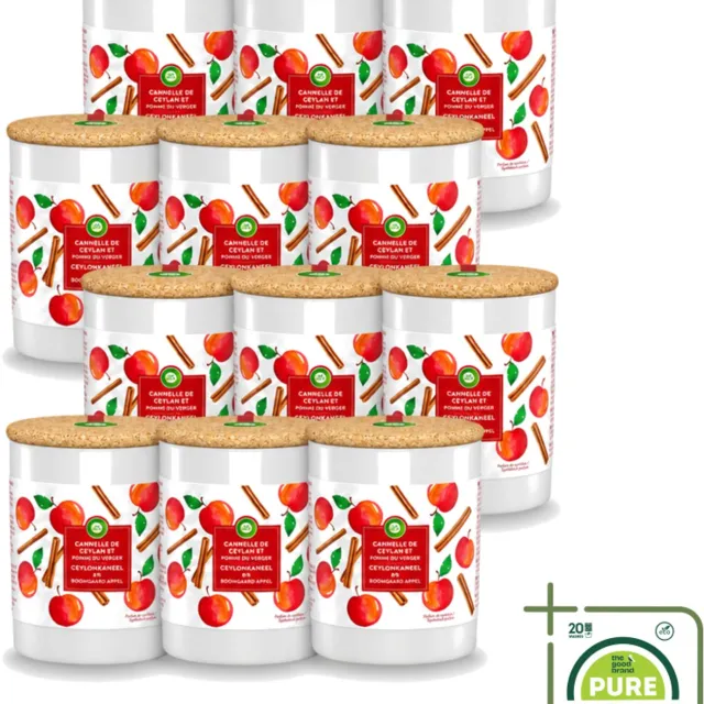 Air Wick 12 x Air Wick - Geurkaars - Kaneel & Boomgaard Appel - 35 Uur Brandduur - Grootverpakking - Vaatwasstrips - Geurkaars - Kaneel - Boomgaard Appel - Warme Geur - Frisse Geur Rood