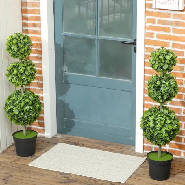 OKWISH Kunstplant in Pot Dubbele Bolboom 100 cm Kunststof Groen Voor Binnen En Buiten UV-bestendig Onderhoudsvrij Met Stevige Pot Green