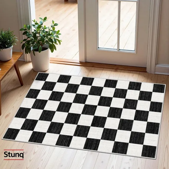 Stunq Voordeurmat Zwart/Wit Antislip Wasbaar Binnen/Buiten 60x90 cm